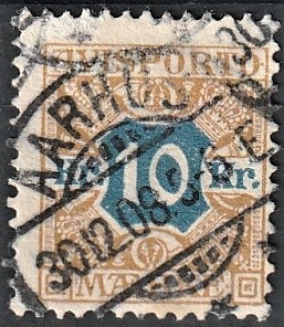 FRIMÆRKER DANMARK | 1907 - AFA 10 - 10 Kr. Avisporto - Lux Stemplet "AARHUS"